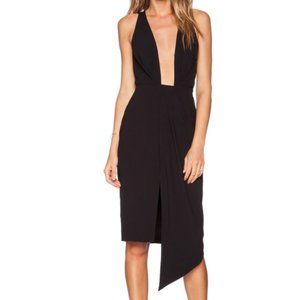 Black Revolve Nicholas Deep V Crepe Plunge-neck A symmetric Hem Dress Size 6